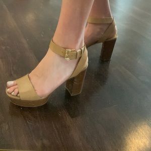 Michael Michael Kors Nude Leather Chunky Heel Sandal